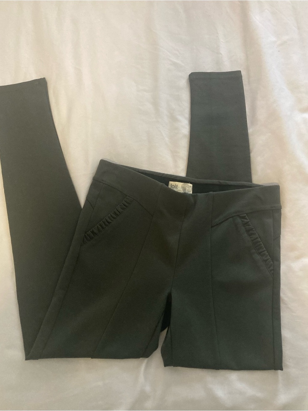 Jolt Olive  Ponte Leggings with Front Ruffle Trim